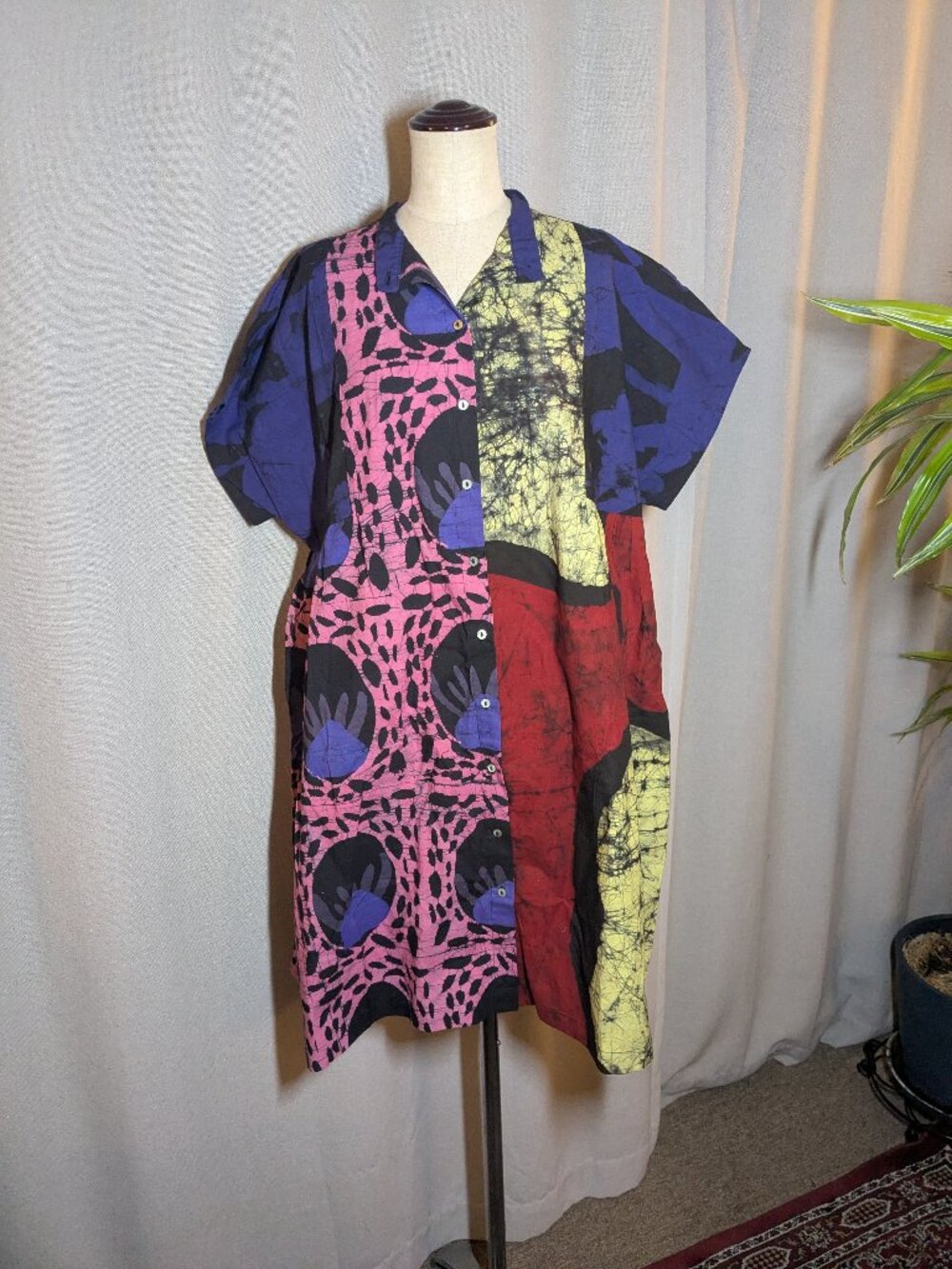 Osei Duro Bata Dress Hocus Pocus Purple Yellow Button Down Small - Picture 5 of 13
